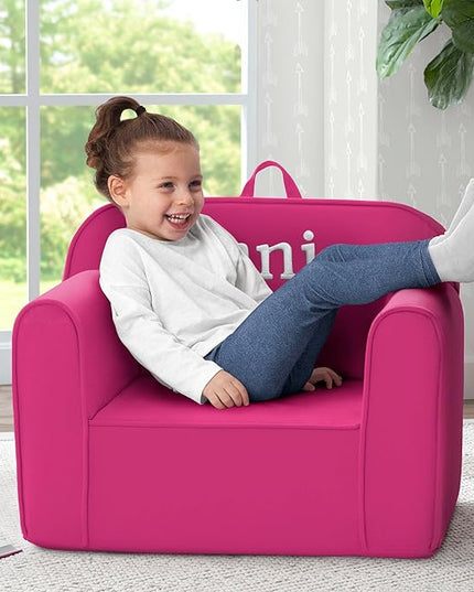 Delta Children Personalized Cozee Chair - Customize with Name – Foam Kids Chair for Ages 18 Months and Up, Hot Pink - LeafyLoom
