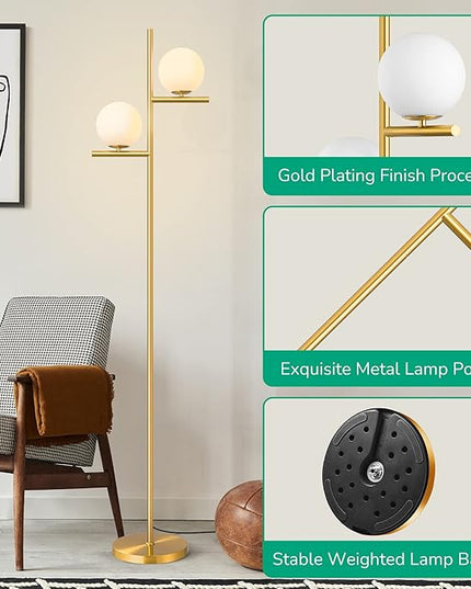 EDISHINE 67.5in Mid Century Modern Globe Floor Lamp, Upgraded Dimmable Gold Standing Lamps for Living Room, Frosted Glass Shade, LED Tall Pole Lamp for Bedroom-Brass Plating - LeafyLoom