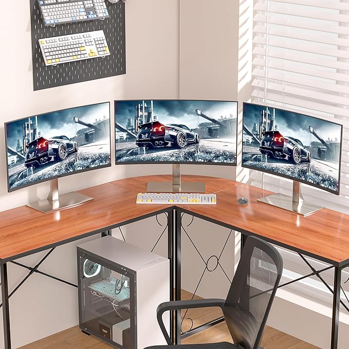 VECELO 59"x59" L Shaped Desk for Computer Gaming Multi-Usage Long 2 Person Table for Home Office Sturdy Writing Workstation, Easy Assembly/Saving Space, Rustic Brown - LeafyLoom