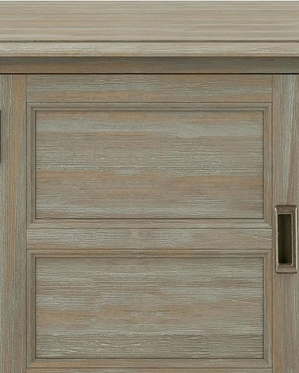 SIMPLIHOME Burlington SOLID WOOD Universal TV Media Stand, 54 inch Wide, Transitional, Living Room Entertainment Center, Storage Shelves and Cabinets, for TVs up to 60 inches in Distressed Grey - LeafyLoom