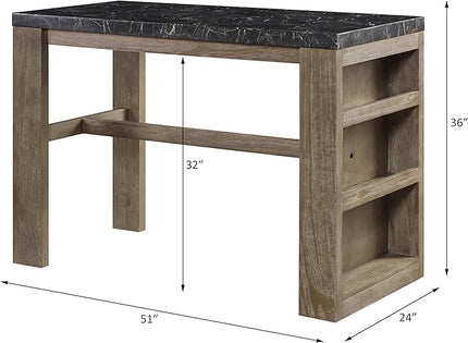 NicBex Dining Table Contemporary Kitchen Table with 2 Shelf Farmhouse Rustic Counter Heigh Table in Marble & Oak Finish with Storage Rectangular Dining Table, Easy Assembly, Oak - LeafyLoom