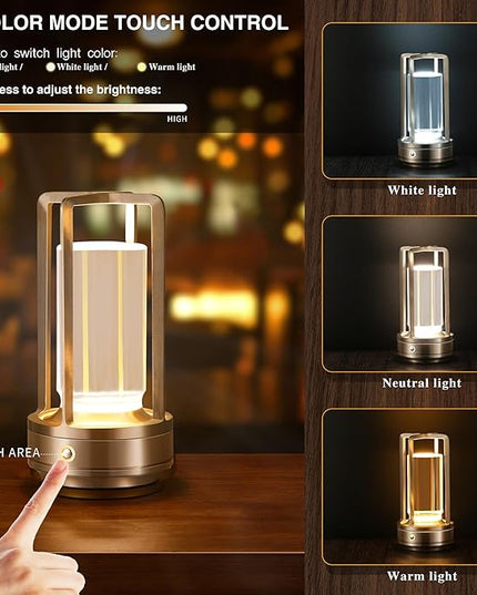 Portable Metal Table Lamp,Cordless Table Lamp, Rechargeable Battery Powered Portable LED Desk Lamp, 3 Color Stepless Dimming Touch, for Bedroom Restaurant Home Outdoor (Silver) - LeafyLoom