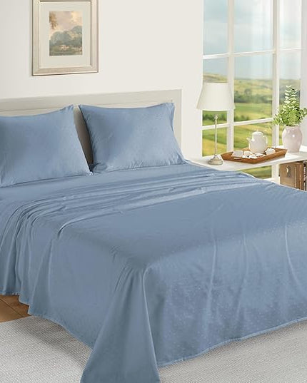 LANE LINEN Split King Sheets for Adjustable Beds - 1000 Thread Count 5PC Sheets Set, 100% Egyptian Cotton, Cool Breathable & Soft, 2 Fitted Fits Upto 16" Deep Pockets - Swiss Dot - French Blue - LeafyLoom