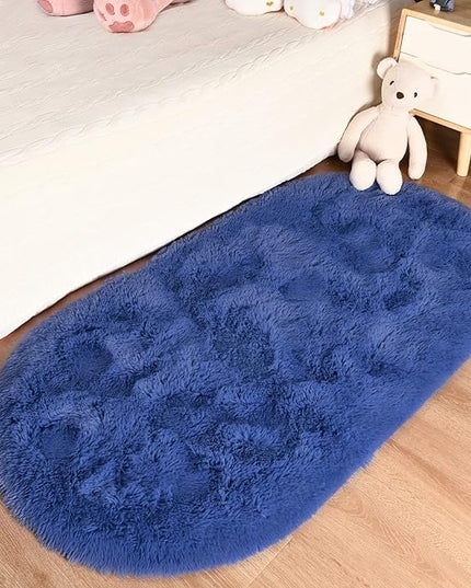 Merelax Soft Shaggy Rug for Kids Bedroom Oval 2.6'x5.3' Light Navy Plush Fluffy Carpet for Living Room, Furry Carpet for Teen Girls Room, Anti-skid Fuzzy Comfy Rug for Nursery Decor Cute Baby Play Mat - LeafyLoom