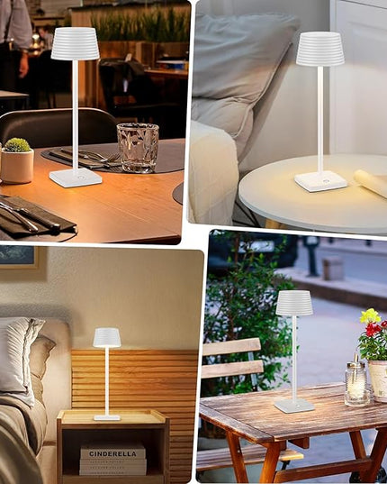 Rechargeable Cordless Table Lamp, Battery 5000mAh Metal Aluminum Housing USB LED Portable Powered Desk Lamp, 3 Levels Brightness Night Light for Restaurants Bars Outdoor (White-2pack) - LeafyLoom