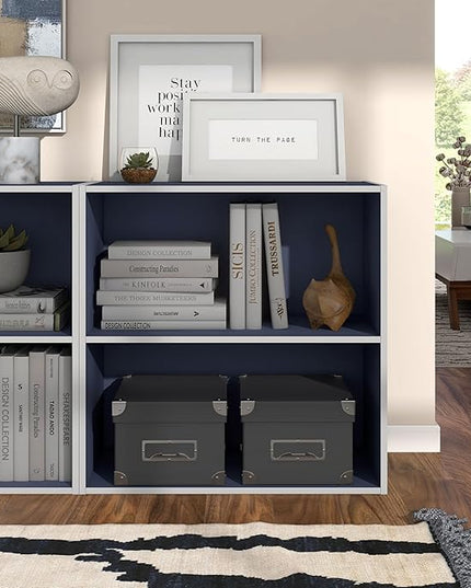 Apexa 2-Tier Cube Storage Organizer Shelves, Stackable Wood Bookcase Fits Cubby Bins for Organization, Dorm Teen Room Decor & Home Office, Steel Blue - LeafyLoom