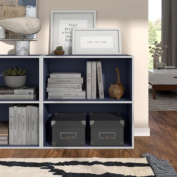Apexa 2-Tier Cube Storage Organizer Shelves, Stackable Wood Bookcase Fits Cubby Bins for Organization, Dorm Teen Room Decor & Home Office, Steel Blue - LeafyLoom