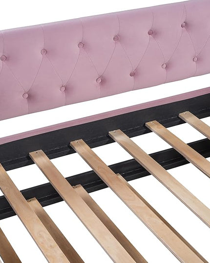 Twin Size Tufted Upholstered Daybed with Trundle, Solid Wood Velvet Bed with Rivet Design, No Box-spring Needed, for Living Room, Bedroom, Dorm, Space-Saving Design - LeafyLoom