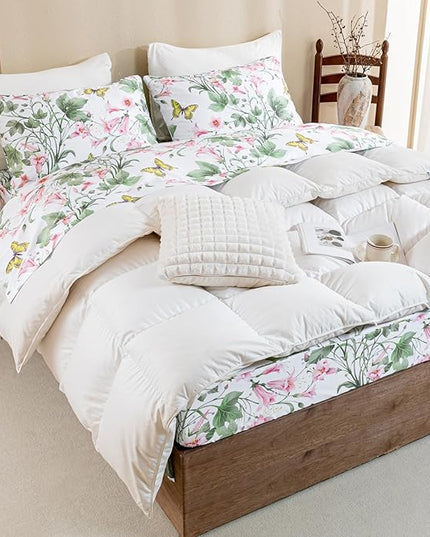 QSH Butterfly Bed Sheets Set Queen Size 100% Egyptian Cotton Sheet Wild Flower Leaves Printed Pattern Bedding Sheets Spring Floral Bedsheets Deep Pockets 4PCs - LeafyLoom