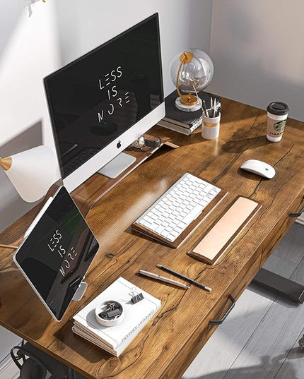 BANTI 48'' Adjustable Height Electric Standing Desk with Double Drawer, Stand Up Home Office Desk with Splice Tabletop, Rustic Brown - LeafyLoom