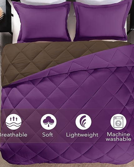 downluxe King Size Comforter Set - Purple and Brown King Comforter, Soft Bedding Comforter Sets for All Seasons, King Comforter Set - 3 Pieces - 1 Comforter (104"x92") and 2 Pillow Shams(20"x36") - LeafyLoom