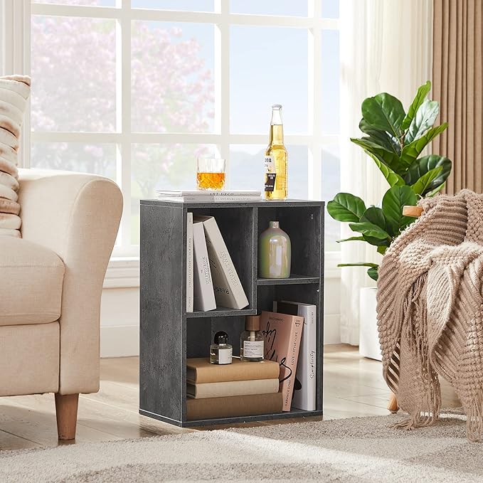 VECELO Small Bookshelf, 3 Cube Shelf, Fits Tallest Hardcovers, Horizontal Available, Short Bookcase for Small Spaces,Modern Gray - LeafyLoom