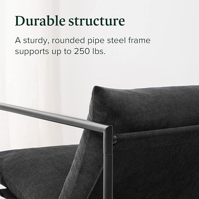 ZINUS Aidan Sling Accent Chair / Metal Framed Armchair with Shredded Foam Cushioning, Black - LeafyLoom