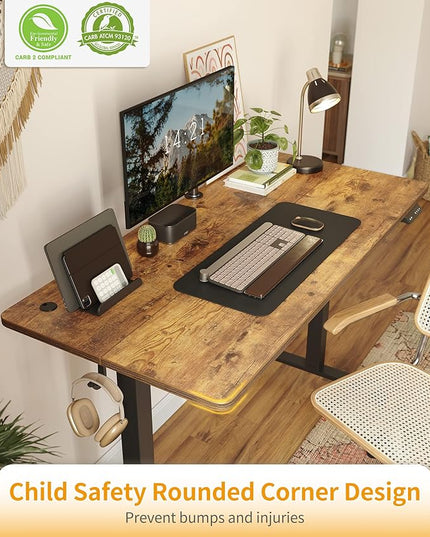 CubiCubi Electric Standing Desk, 63 x 24 Inches Height Adjustable Sit Stand Desk, Ergonomic Home Office Computer Workstation, RusticBrown - LeafyLoom