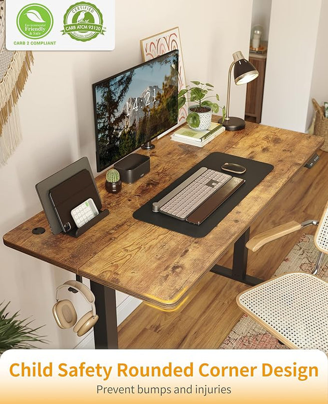 CubiCubi Electric Standing Desk, 63 x 24 Inches Height Adjustable Sit Stand Desk, Ergonomic Home Office Computer Workstation, RusticBrown - LeafyLoom