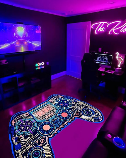 Gaming Rug for Boys Room Decor, Gamer Rugs Glow in The Blacklight Video Game Carpet Teens Playroom Non-Slip Area Rug Game Bedroom Floor Casual Mat (60"x39") - LeafyLoom