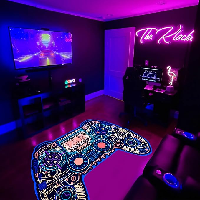 Gaming Rug for Boys Room Decor, Gamer Rugs Glow in The Blacklight Video Game Carpet Teens Playroom Non-Slip Area Rug Game Bedroom Floor Casual Mat (60"x39") - LeafyLoom