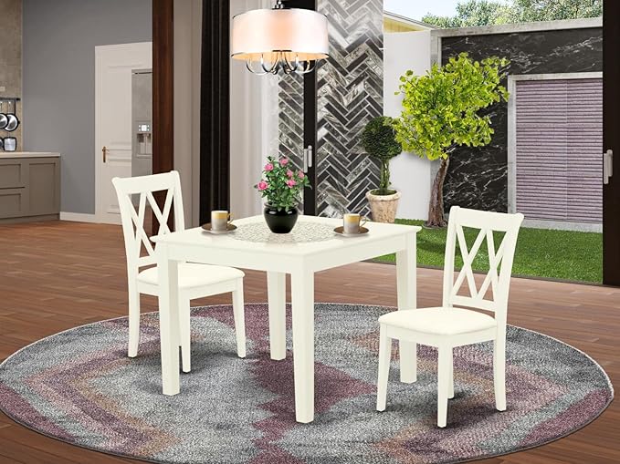 East West Furniture OXCL3-LWH-C Oxford 3 Piece Room Set Contains a Square Kitchen Table and 2 Linen Fabric Upholstered Dining Chairs, 36x36 Inch - LeafyLoom