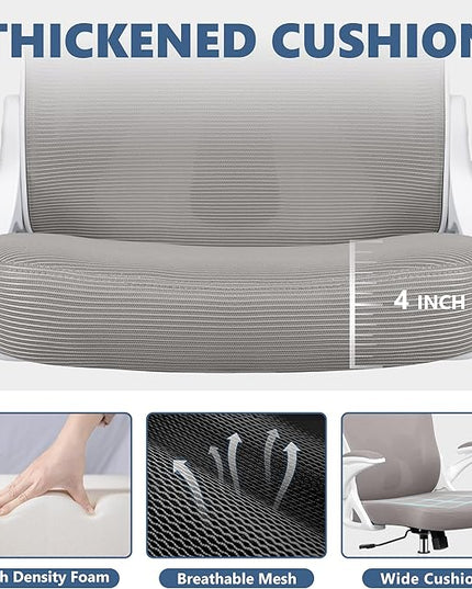 Office Chair Desk Chair, Ergonomic Mesh Computer Chair Home Office Desk Chairs, Swivel Task Chair Mid Back Breathable Rolling Chair with Adjustable Lumbar Support Flip Up Armrest (Gray) - LeafyLoom