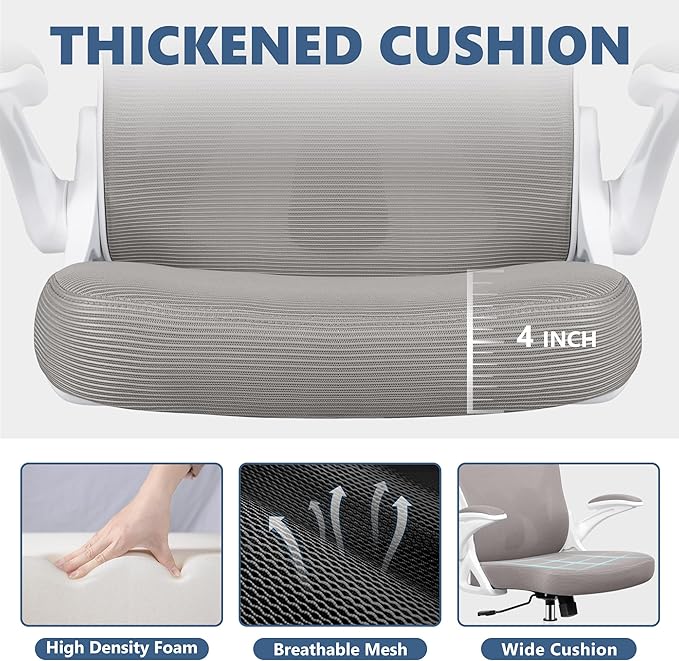 Office Chair Desk Chair, Ergonomic Mesh Computer Chair Home Office Desk Chairs, Swivel Task Chair Mid Back Breathable Rolling Chair with Adjustable Lumbar Support Flip Up Armrest (Gray) - LeafyLoom
