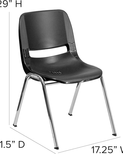Flash Furniture HERCULES Series 661 lb. Capacity Black Ergonomic Shell Stack Chair with Chrome Frame and 16'' Seat Height - LeafyLoom