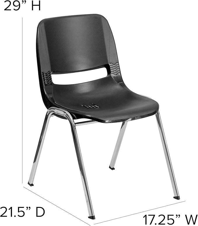 Flash Furniture HERCULES Series 661 lb. Capacity Black Ergonomic Shell Stack Chair with Chrome Frame and 16'' Seat Height - LeafyLoom