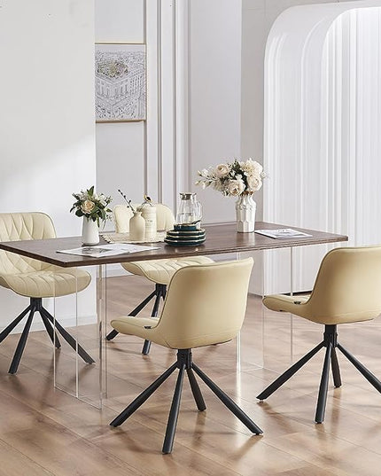 YOUNUOKE Upholstered Dining Chairs Set of 2 Comfortable Mid Century Modern Kitchen Chair with Sturdy Metal Legs Faux Leather Dinner Chairs for Kitchen Dining Room, Beige - LeafyLoom