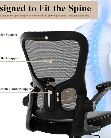 Office Chair,Ergonomic Desk Chair,Mesh Computer Chair with PU Leather Flip-up Armrest,Home Office Chair with Lumbar Support,Adjustable Executive Mid Back Task Chair,Rolling Swivel Office Chairs,Black - LeafyLoom