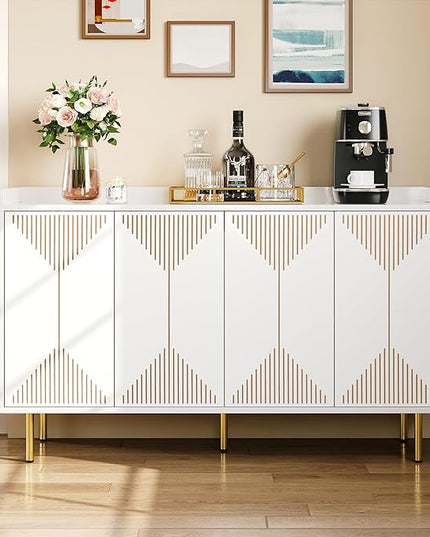 YITAHOME Sideboard Buffet, Modern Buffet Cabinet Storage Cabinet with Carved Design Doors 300 lbs Capacity for Hallway, Entryway, Kitchen or Living Room, White - LeafyLoom