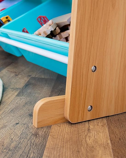 Humble Crew, Natural Wood/Aqua 12 Bin Toy Storage Organizer - LeafyLoom