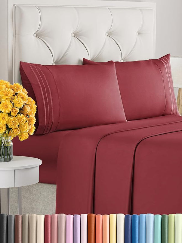 King Size 4 Piece Sheet Set - Comfy Breathable & Cooling Sheets - Hotel Luxury Bed Sheets for Women & Men - Deep Pockets, Easy-Fit, Extra Soft & Wrinkle Free Sheets - Burgundy Oeko-Tex Bed Sheet Set - LeafyLoom