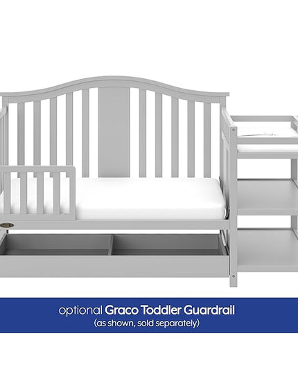 Graco Solano 4-in-1 Convertible Crib and Changer with Drawer (Pebble Gray) – Crib and Changing Table Combo with Drawer, Includes Changing Pad, Converts to Toddler Bed, Daybed and Full-Size Bed - LeafyLoom