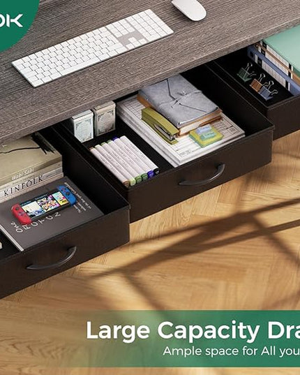 AODK 53 Inch L Shaped Computer Desk with Drawers, Corner Desk with Power Outlets & Reversible Storage Shelves, Movable CPU Stand for Home Office Gaming, Oak Grey - LeafyLoom
