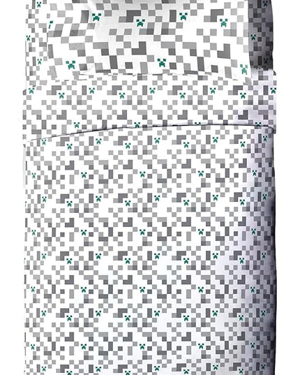 Minecraft Creeper Full Comforter Set - 7 Piece Gamer Bedding includes Sheet Set & Pillow Covers - Super Soft Checkered Kids Bedding - LeafyLoom