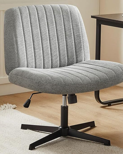 Sweetcrispy Criss Cross Chair Legged, Armless Office Desk Chair No Wheels, Swivel Vanity Chair, Height Adjustable Wide Seat Computer Task Chair, Fabric Vanity Modern Home Chair Grey - LeafyLoom
