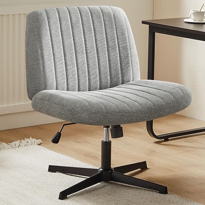 Sweetcrispy Criss Cross Chair Legged, Armless Office Desk Chair No Wheels, Swivel Vanity Chair, Height Adjustable Wide Seat Computer Task Chair, Fabric Vanity Modern Home Chair Grey - LeafyLoom