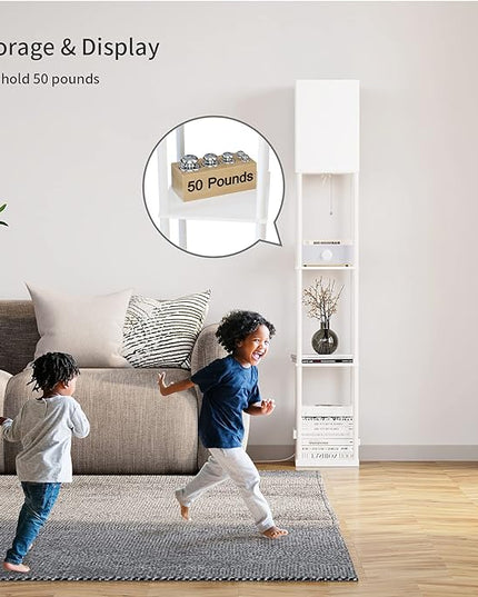 SUNMORY Shelf Floor Lamp with 3-Way Dimmable LED Bulb, Modern Square Standing Lamp with Shelves and White Shade, Corner Display Bookshelf Lamp for Living Room and Bedroom(White) - LeafyLoom