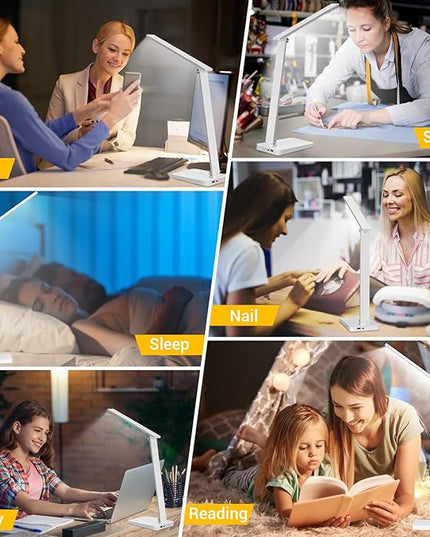 LED Desk Lamp for Home Office, 3 Levels Dimmable Desk Light with USB Charging Port, Small Study Lamp, Reading Light for Table, White, 5000K - LeafyLoom