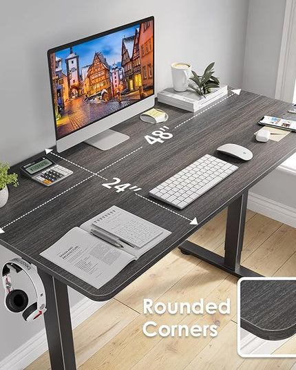 STARY Electric Adjustable Height Sit Stand Home Office Desk with Splice Board, 48x24, Abner Walnut Desktop/Black Frame - LeafyLoom