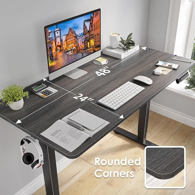 STARY Electric Adjustable Height Sit Stand Home Office Desk with Splice Board, 48x24, Abner Walnut Desktop/Black Frame - LeafyLoom