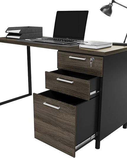 Milano Home Office Desk - 47Inch Space Grey/Black Home Office Desk with Drawers - Modern Computer Desk with Storage, Detachable & Lockable Computer Cabinet - Wooden Office, Study, and Writing Table - LeafyLoom