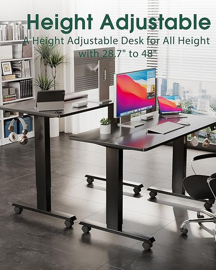 Electric Standing Desk 40 Inch, Ergonomic Height Adjustable Table with T-Shaped Metal Bracket Modern Computer Workstations for Home Office, Black - LeafyLoom