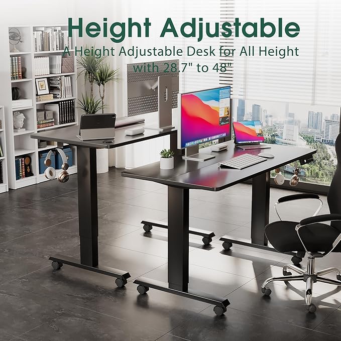 Electric Standing Desk 40 Inch, Ergonomic Height Adjustable Table with T-Shaped Metal Bracket Modern Computer Workstations for Home Office, Black - LeafyLoom
