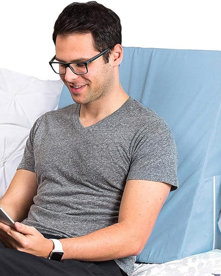 DMI Bed Wedge Pillow and Triangle Wedge with Elevated Incline for Neck Pain, Headaches, Reflux, Shoulders, Back Pain, Foot Support, Knee Pain or Restless Leg Syndrome, 24x24x12 inches, Blue - LeafyLoom