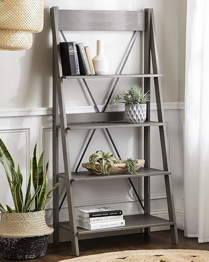 Walker Edison X Back Modern Farmhouse Wood Bookcase Bookshelf Home Office Living Room Storage, 4 Shelves, Grey - LeafyLoom