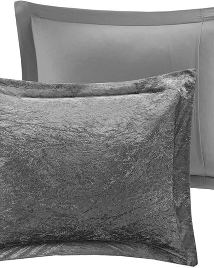 Intelligent Design Queen Comforter Set, Velvet Comforter Set , Luxury Diamond Quilting Comforter Set, Fluffy Comforter Bed Set with Decorative Pillowand 2 Shams, 4 Piece Grey, Full/Queen - LeafyLoom