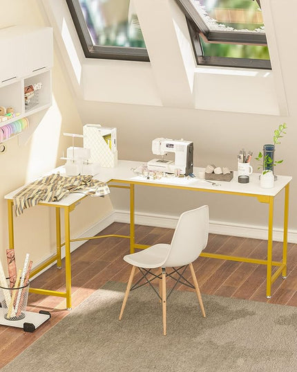 Teraves Modern L-Shaped Desk 66'' Corner Computer Desk Home Office Study Workstation Wood & Steel PC Laptop Gaming Table - LeafyLoom