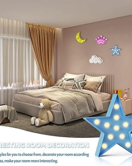 Blue Star Birthday Party Decorations, Battery Powered Star Night Light for Kids, Kids Room Decor for Bedrooms, Baby Night Light, Toddler Room Decor, Kids Room Decor, Wall Decor for Bedroom - LeafyLoom
