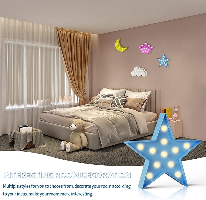 Blue Star Birthday Party Decorations, Battery Powered Star Night Light for Kids, Kids Room Decor for Bedrooms, Baby Night Light, Toddler Room Decor, Kids Room Decor, Wall Decor for Bedroom - LeafyLoom