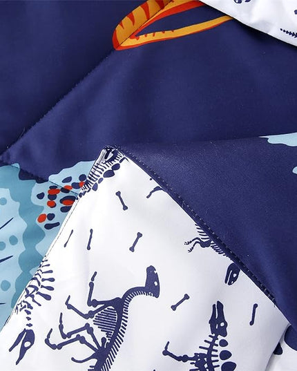 RYNGHIPY Cartoon Dinosaur Comforter Set, Dark Blue Dinosaur Kids Bedding Set for Boys, Dinosaurs Print Comforter Sets for Kids/Toddlers/Teens (Dinosaur,Twin) - LeafyLoom